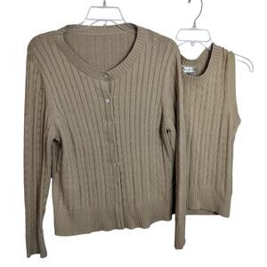 4453)Vtg Girls Scouts of the USA 2 pcs Beige Cable Knit Sweater and Vest Large